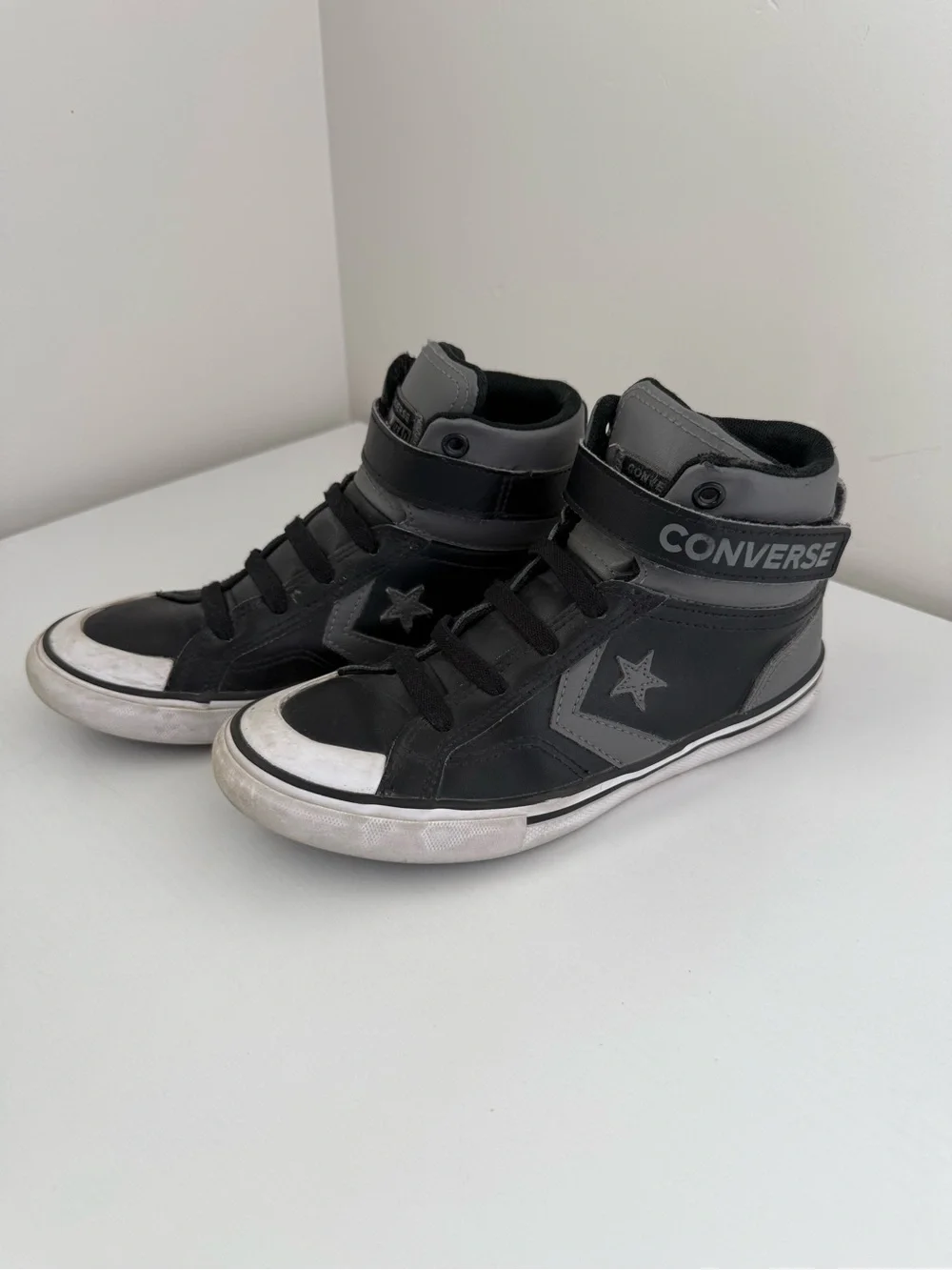 Converse Kids Black and Gray High-Top Sneakers with Star Logo